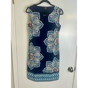 JM Collection NWT dress size Small navy blue paisley print with sparkle